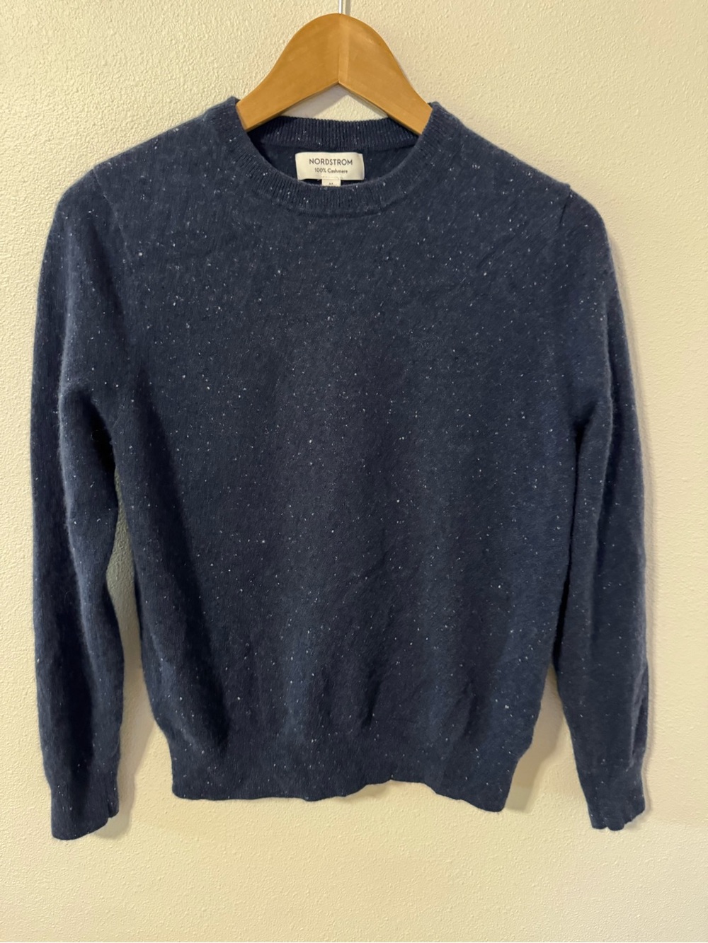 Nordstrom 100% Cashmere Donegal Crewneck Sweater Navy Academia Preppy-Small